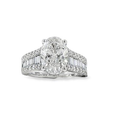 14k WG 4.00ctw Lab Diamond Oval Engagement Ring