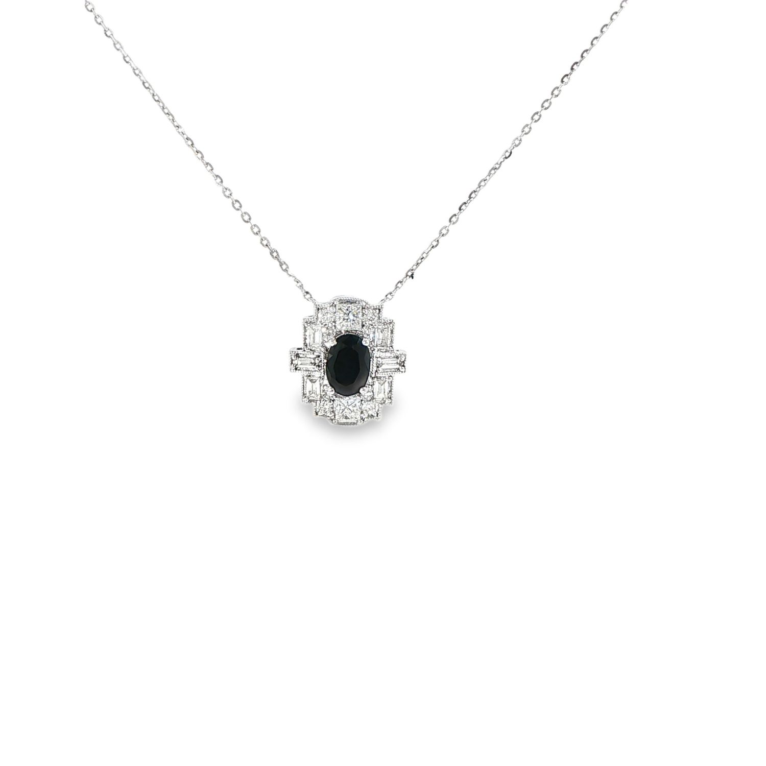10k WG 0.40ctw Diamond & 0.60ct Sapphire Necklace 18 10k WG 0.40ctw Diamond & 0.60ct Sapphire Necklace 18"