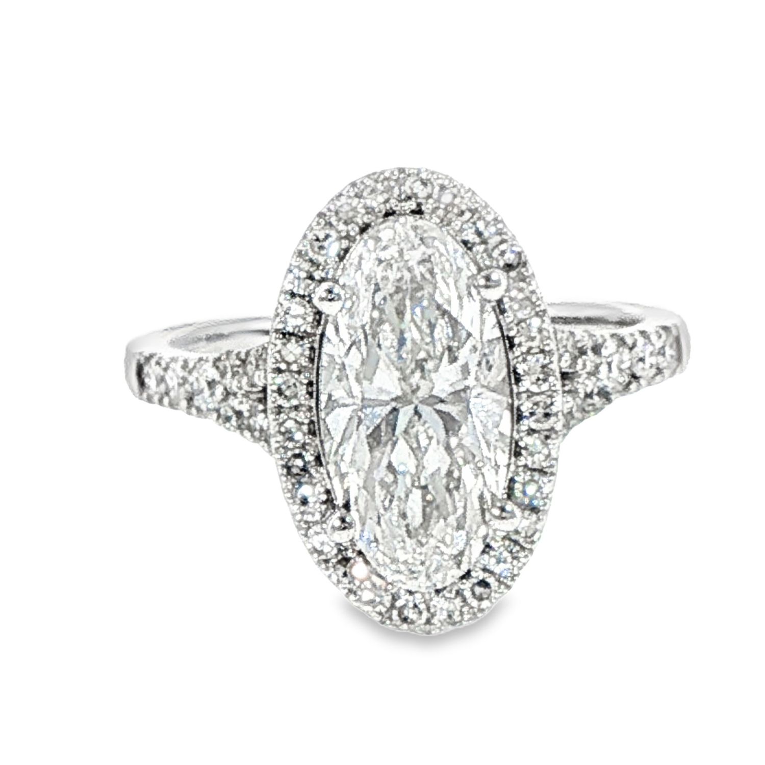 14k WG 2.40ctw Lab Diamond Elongated Oval Engagement Ring