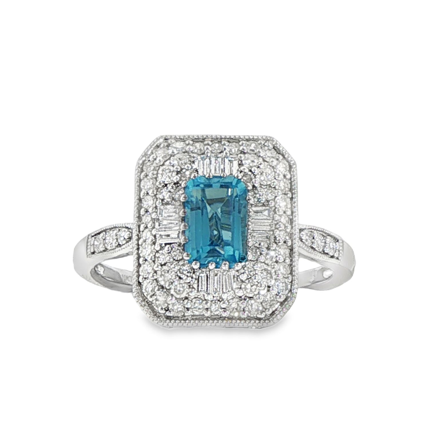 10k WG 0.50ctw Diamond & 0.70ct Blue Topaz Ring