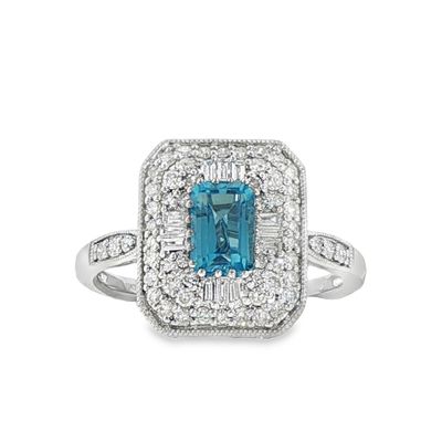 10k WG 0.50ctw Diamond & 0.70ct Blue Topaz Ring