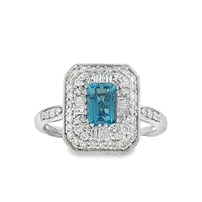 10k WG 0.50ctw Diamond & 0.70ct Blue Topaz Ring
