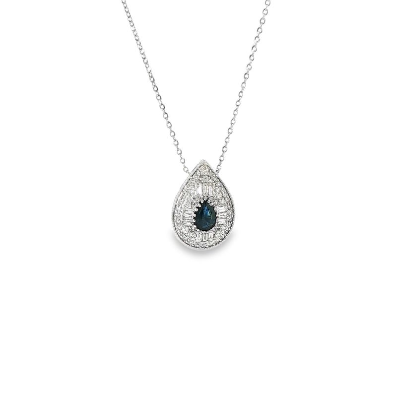 10k WG 0.45ctw Diamond & 0.40ct Sapphire Necklace 18"