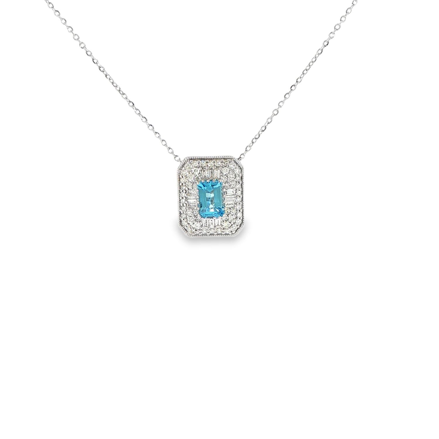 10k WG 0.40ctw Diamond & 0.70ct Blue Topaz Necklace