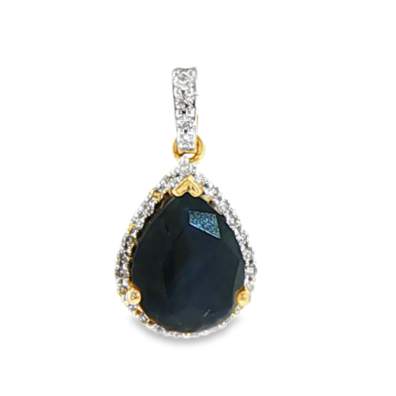 10k YG 0.15ctw Diamond & 2.75ct Blue Sapphire Pendant