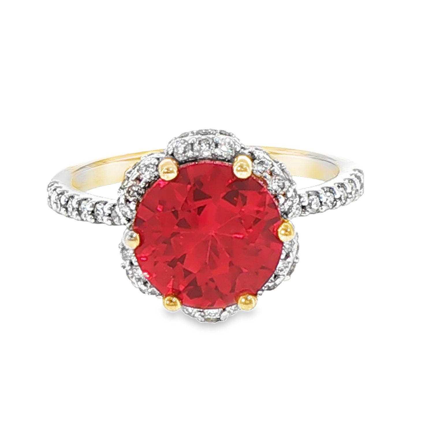10k YG 0.50ctw Diamond & 3.35ct Syn Ruby Ring