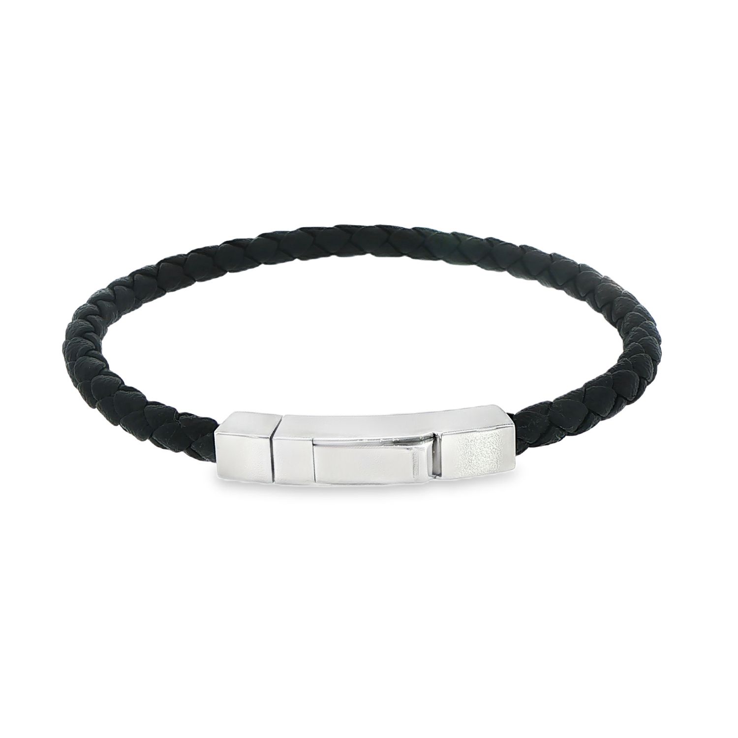 Stainless 4mm Black Leather Box Push Clasp