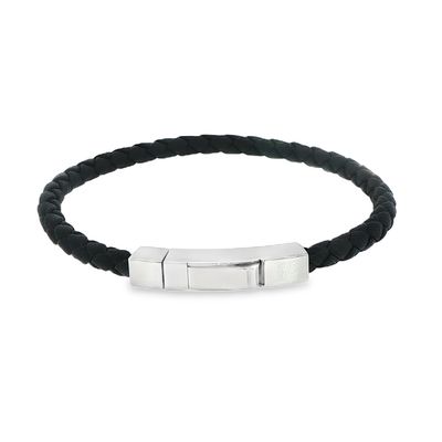 Stainless 4mm Black Leather Box Push Clasp