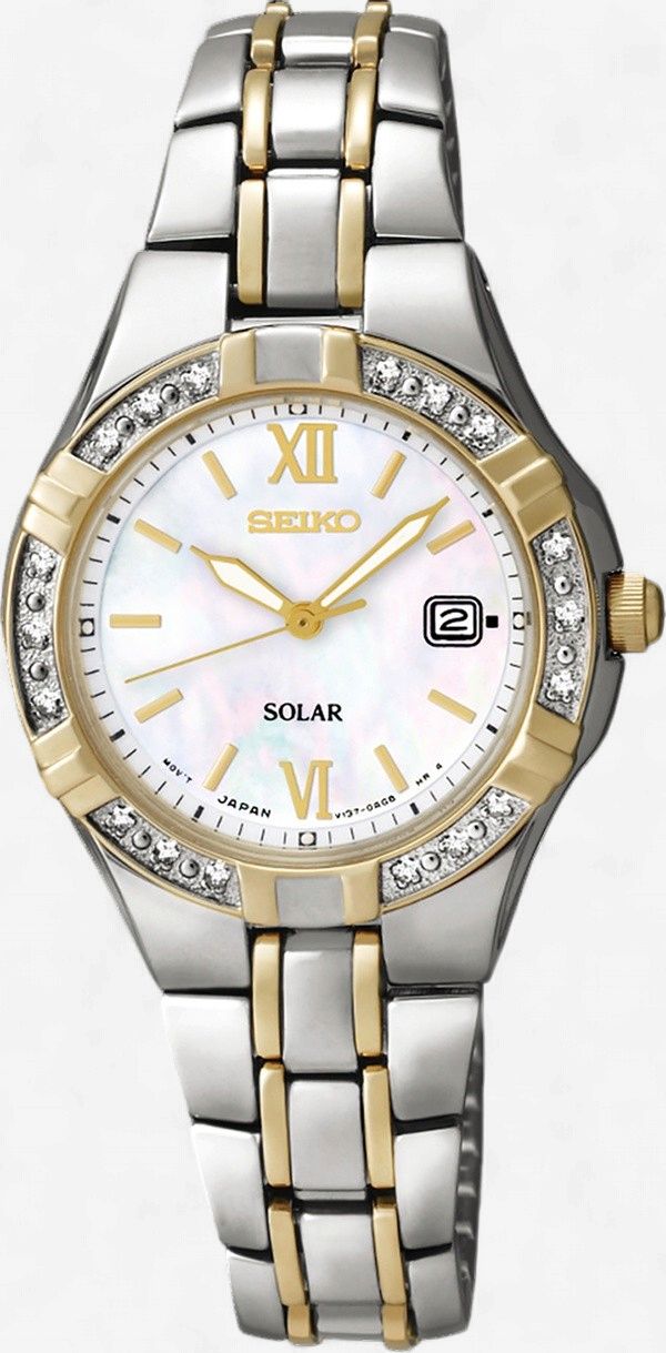 Seiko Diamonds Solar Mother of Pearl Dial Ladies Watch