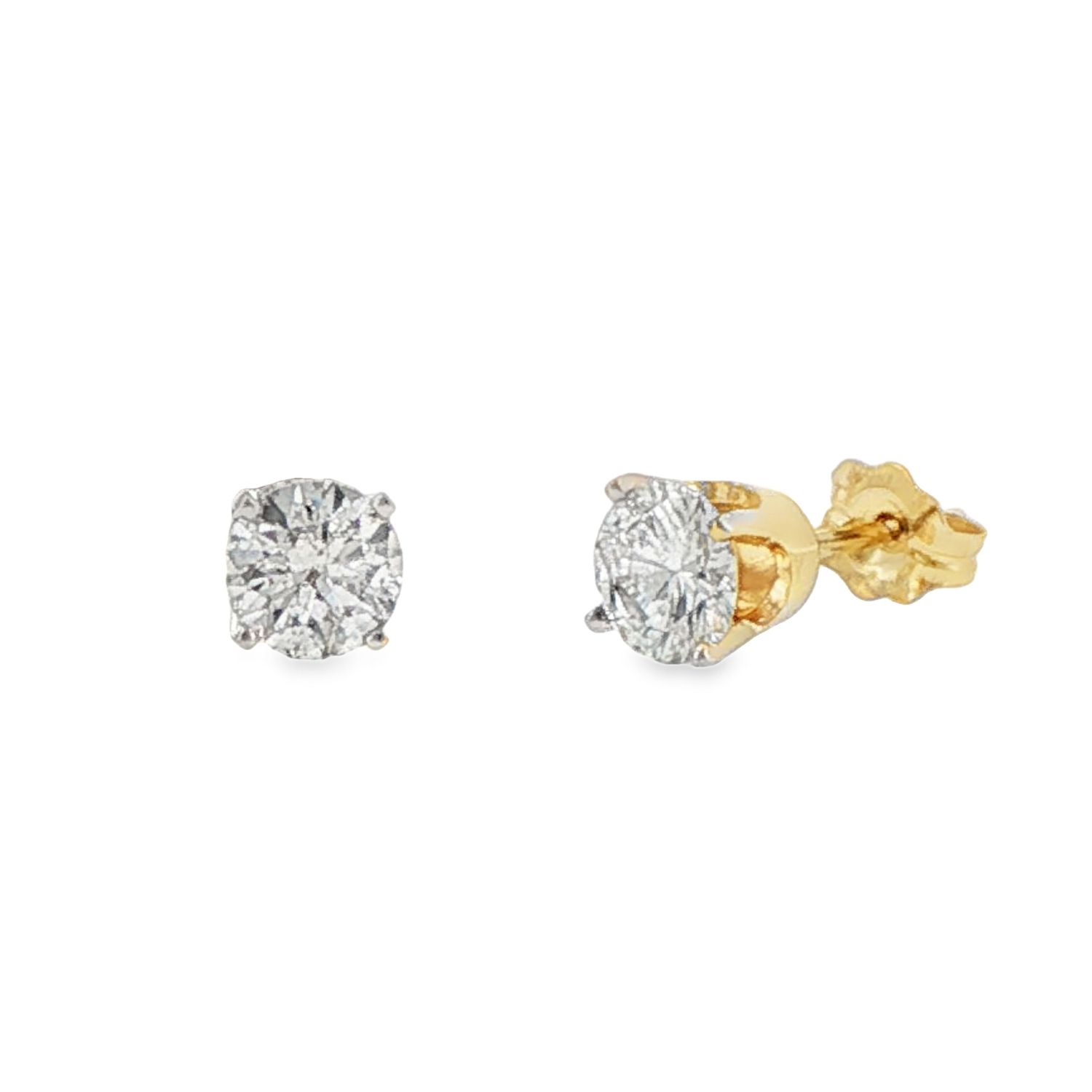 14k YG 1.00ctw Diamond 4-Prong Stud Earrings