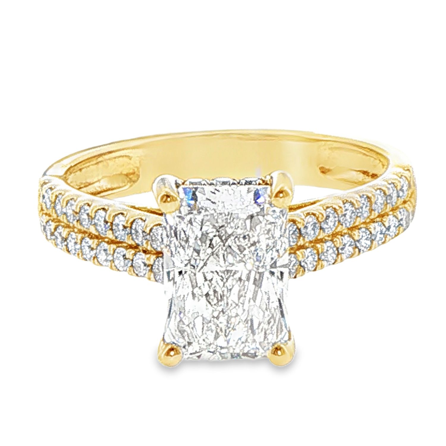 14k YG 2.50ct Radiant Lab Diamond Bridal Ring