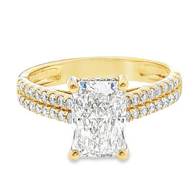 14k YG 2.50ct Radiant Lab Diamond Bridal Ring