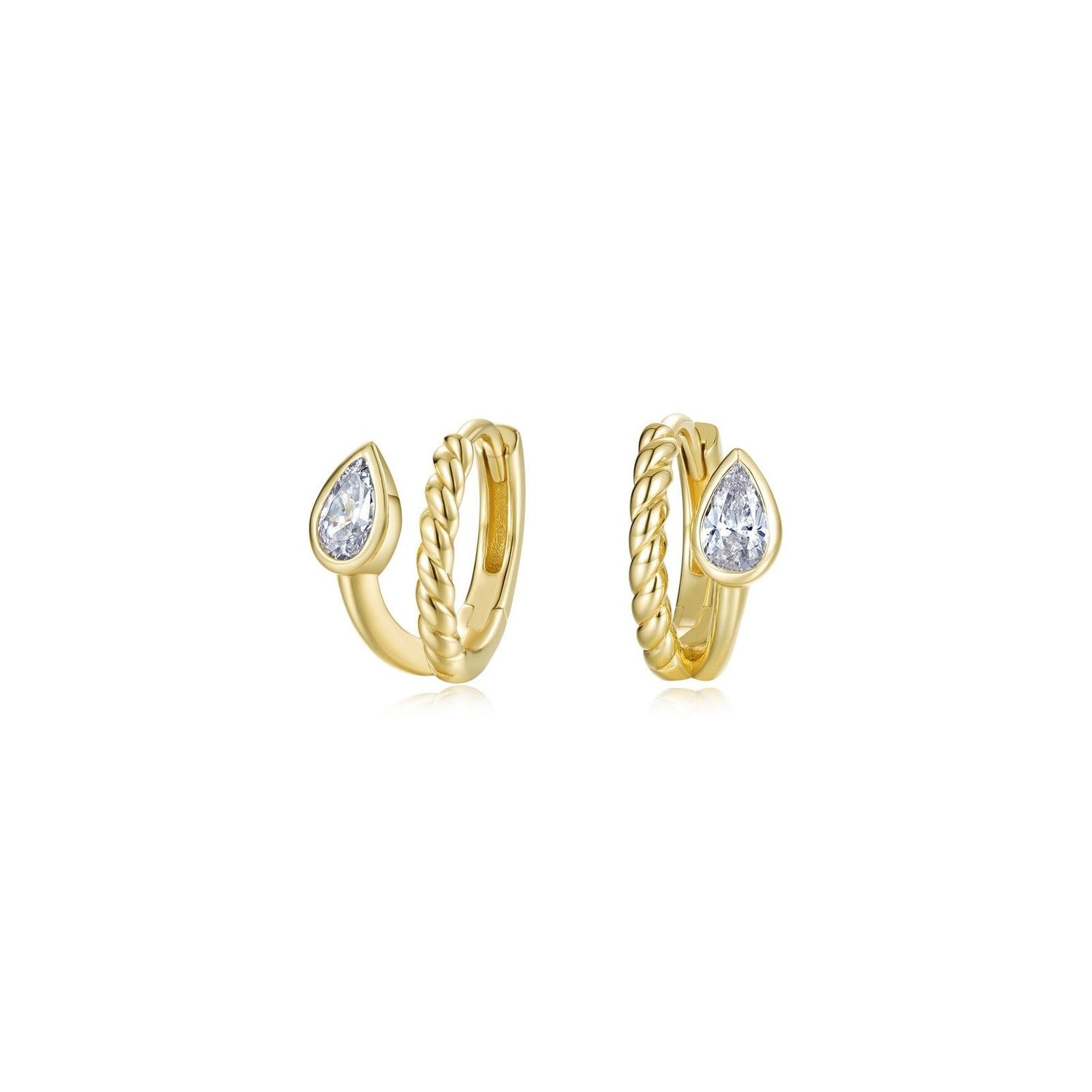 Gold Plate Sterling Silver Tessa Bypass Pear Huggie Earrings