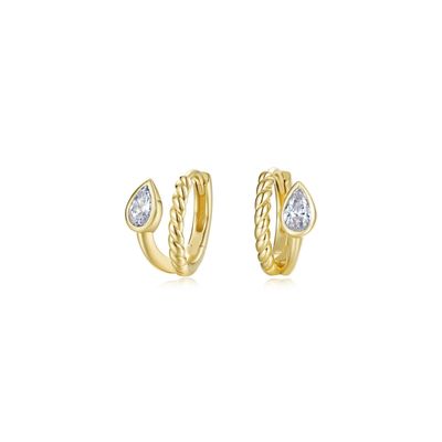 Gold Plate Sterling Silver Tessa Bypass Pear Huggie Earrings Gold Plate Sterling Silver Tessa Bypass Pear Huggie Earrings