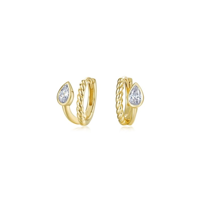 Gold Plate Sterling Silver Tessa Bypass Pear Huggie Earrings