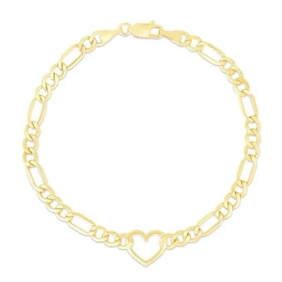 10k YG Heart Figaro Chain Bracelet 7"