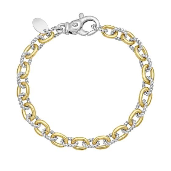 SS & 18k YG Italian Cable Bracelet 7"