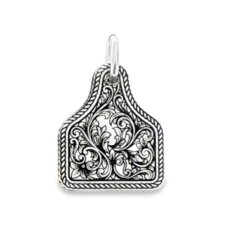 SS Western Filigree Cow Ear Tag Charm BCJ1220
