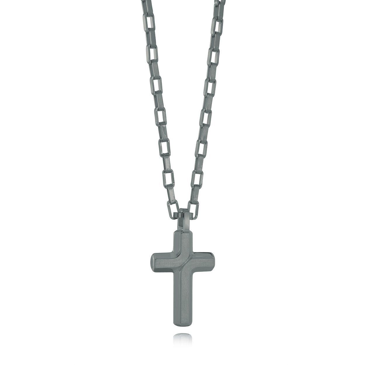 Juniors Gunmetal Steel  Cross Necklace