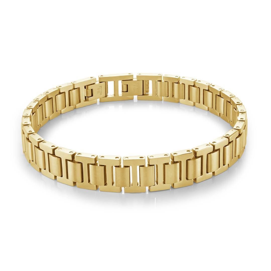 Stainless Steel Gold IP 10mm Watch Link Bracelet 7.5" + 0.5"