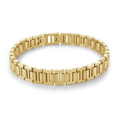 Stainless Steel Gold IP 10mm Watch Link Bracelet 7.5" + 0.5"