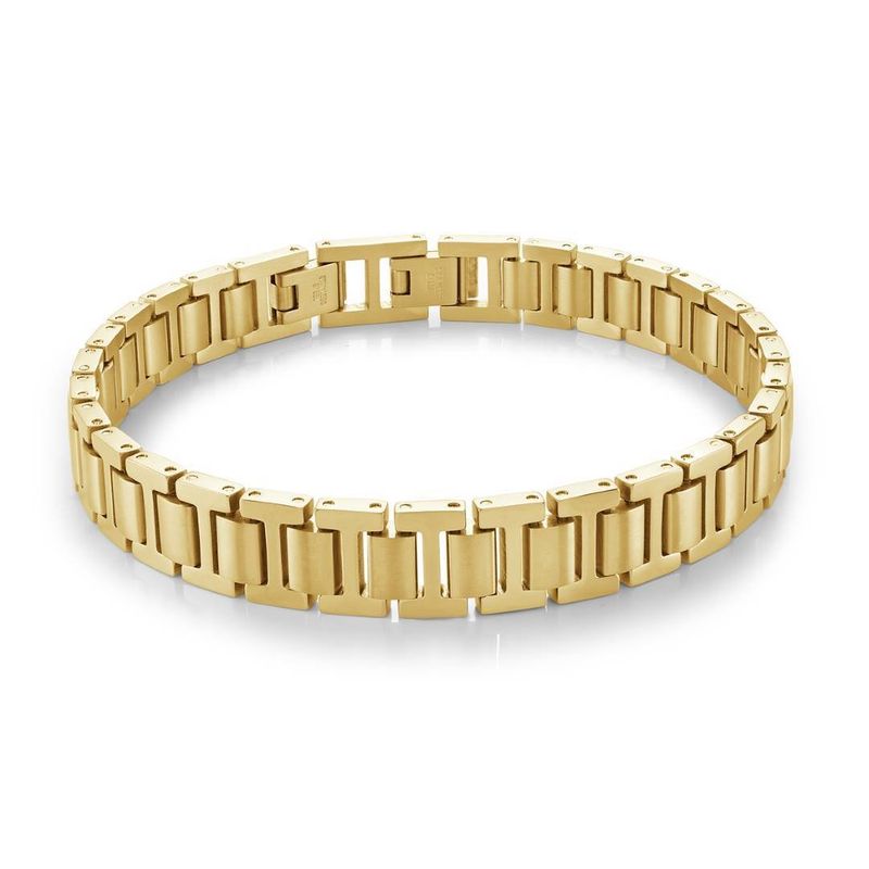 Stainless Steel Gold IP 10mm Watch Link Bracelet 7.5" + 0.5"