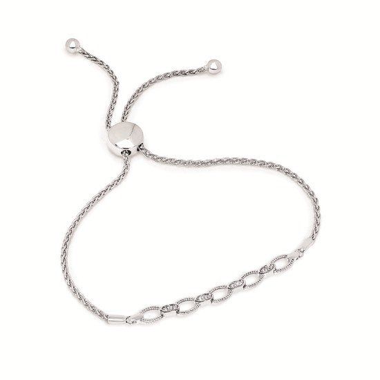 SS 0.08ctw Diamond Sterling Silver Bolo Bracelet