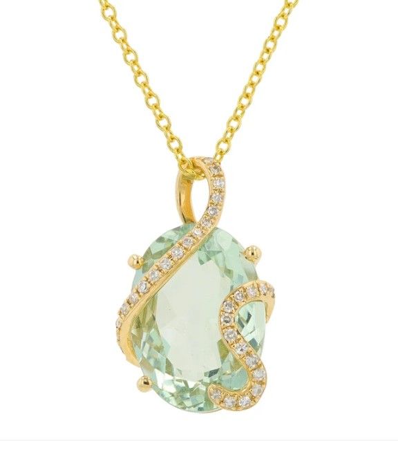 14k YG 6.85ct Green Amethyst & 0.91ctw Diamond Necklace