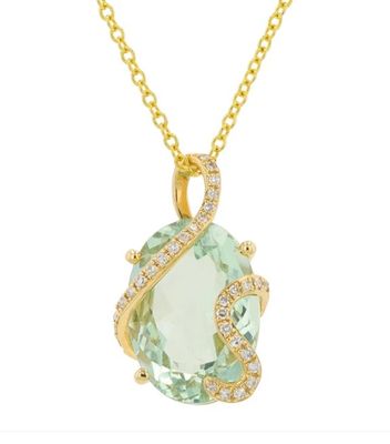 14k YG 6.85ct Green Amethyst & 0.91ctw Diamond Necklace