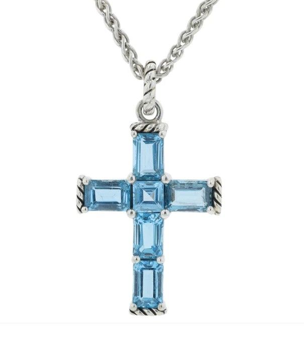 SS EFFY 5.00ctw Blue Topaz Cross Necklace