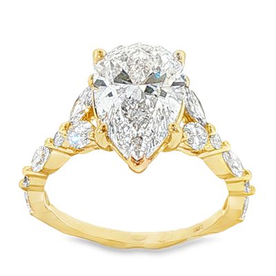 14K YG 3.90 ctw Pear-Cut LGD Engagement Ring
