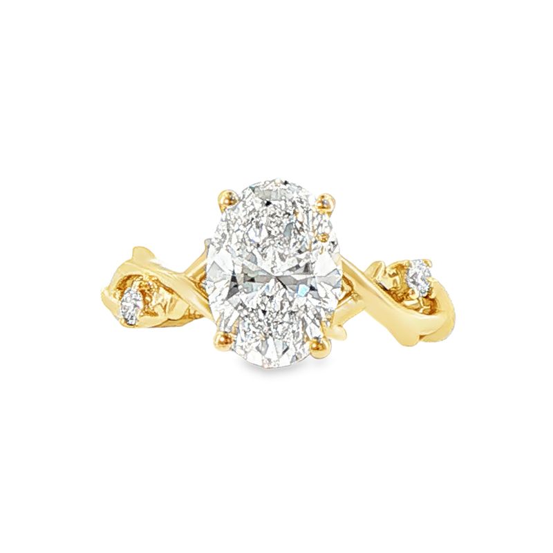 14k YG 2.10 ctw Oval LGD Twig Engagement Ring