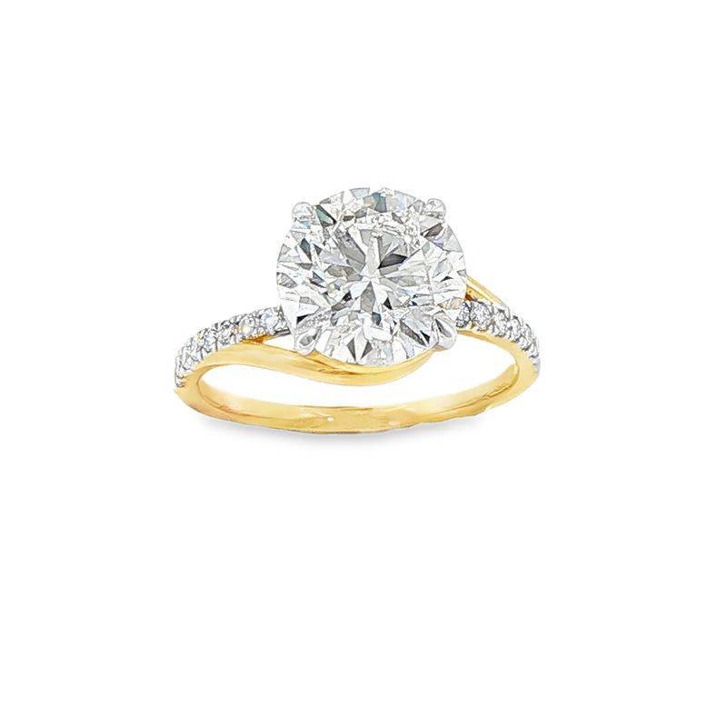14k YG 3.20 ctw Round LGD Swirl Engagement Ring