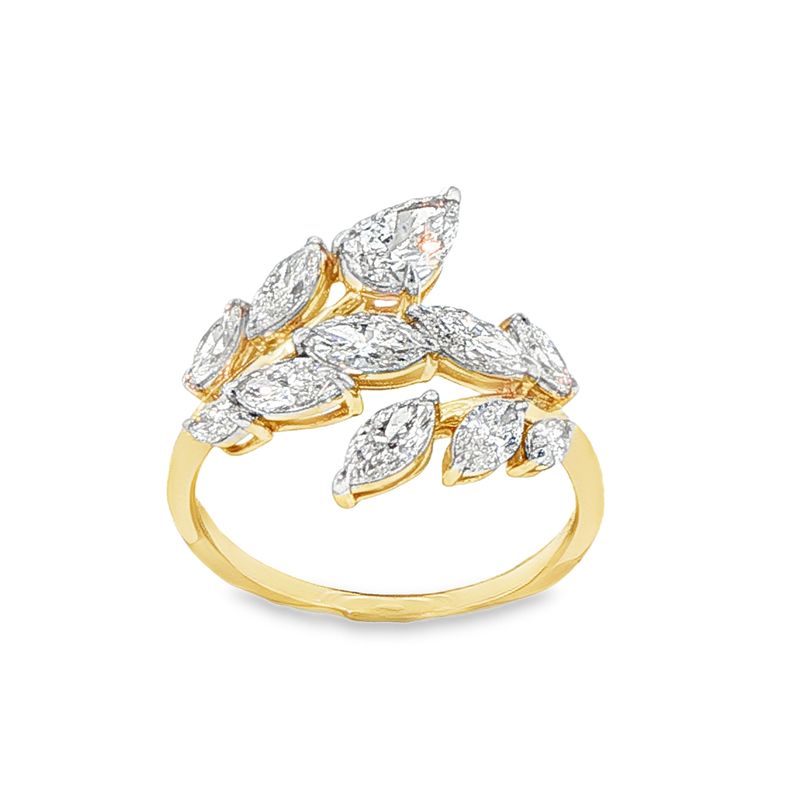 14k YG 1.50 ctw Marquise & Pear LGD Leaf Bypass Ring