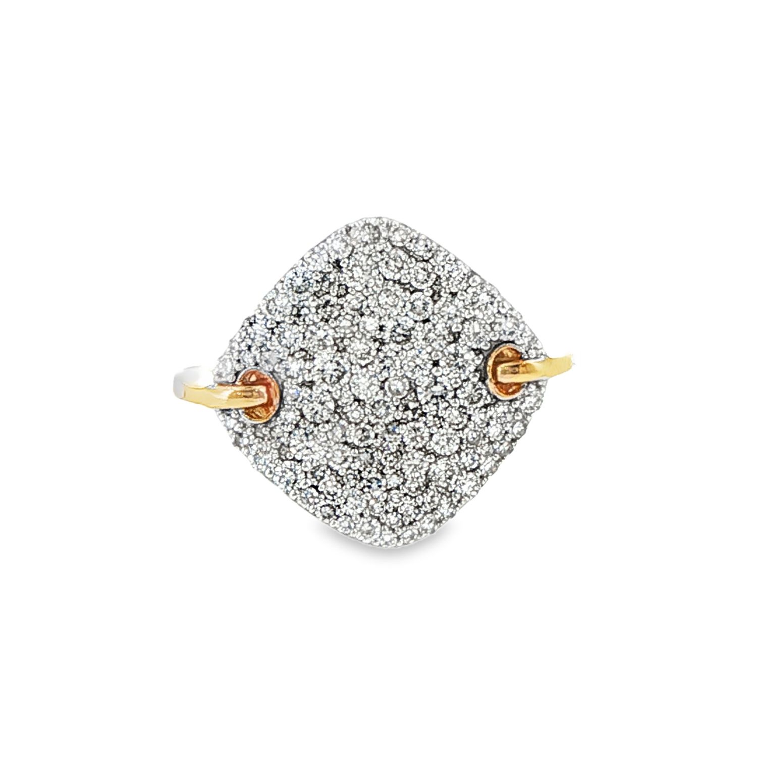 10k YG 1.00 ctw LGD Pavé Cushion Disk Statement Ring