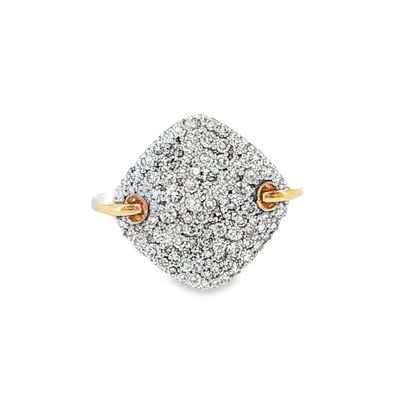 10k YG 1.00 ctw LGD Pavé Cushion Disk Statement Ring