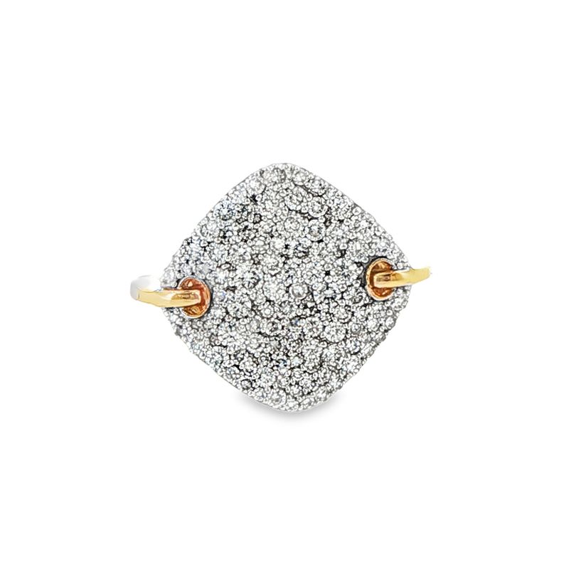 10k YG 1.00 ctw LGD Pavé Cushion Disk Statement Ring
