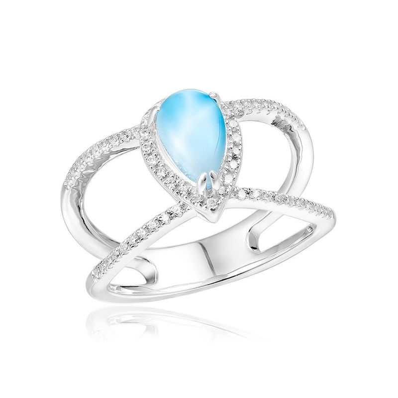 .925 SS Teardrop Larimar Crossover Ring with White Topaz