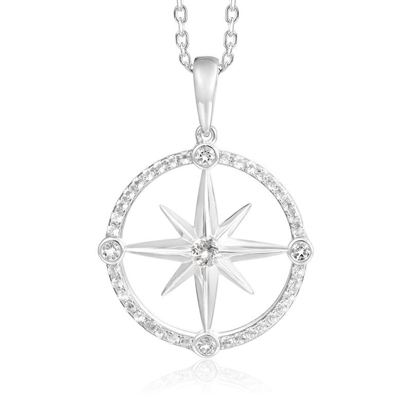 .925 SS North Star Compass Necklace it inwith White Topaz