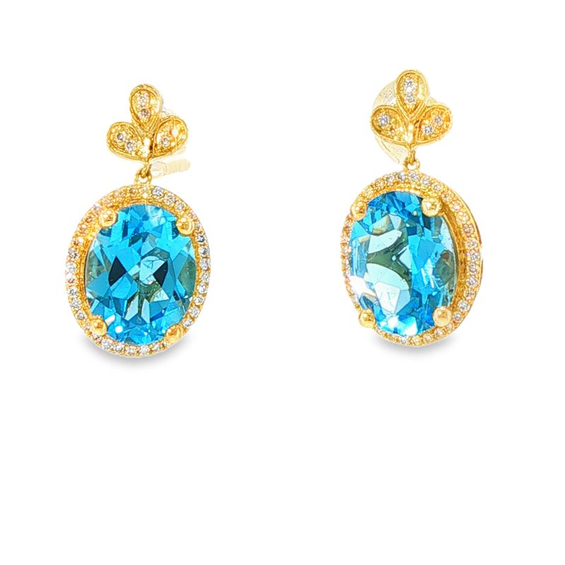10K YG 4.20ctw Blue Topaz & 0.20ctw Diamond Earrings