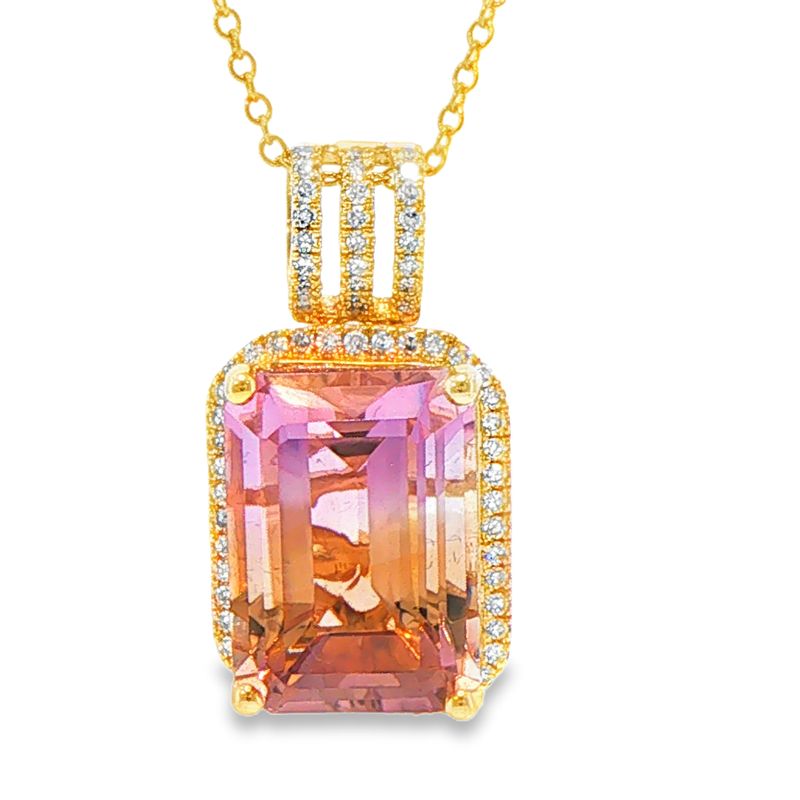14k YG EFFY 0.26ctw Diamond & 6.85ct Ametrine Necklace 18"