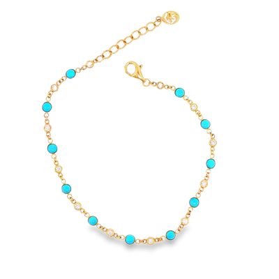 14k YG EFFY 0.35ctw Diamond & 1.20ctw Turquoise Bracelet 8 14k YG EFFY 0.35ctw Diamond & 1.20ctw Turquoise Bracelet 8"