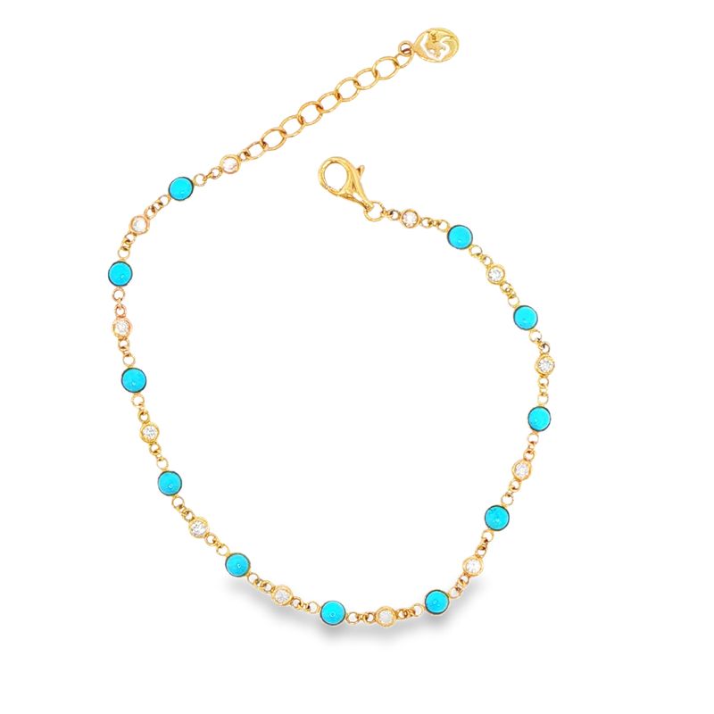 14k YG EFFY 0.35ctw Diamond & 1.20ctw Turquoise Bracelet 8 14k YG EFFY 0.35ctw Diamond & 1.20ctw Turquoise Bracelet 8"