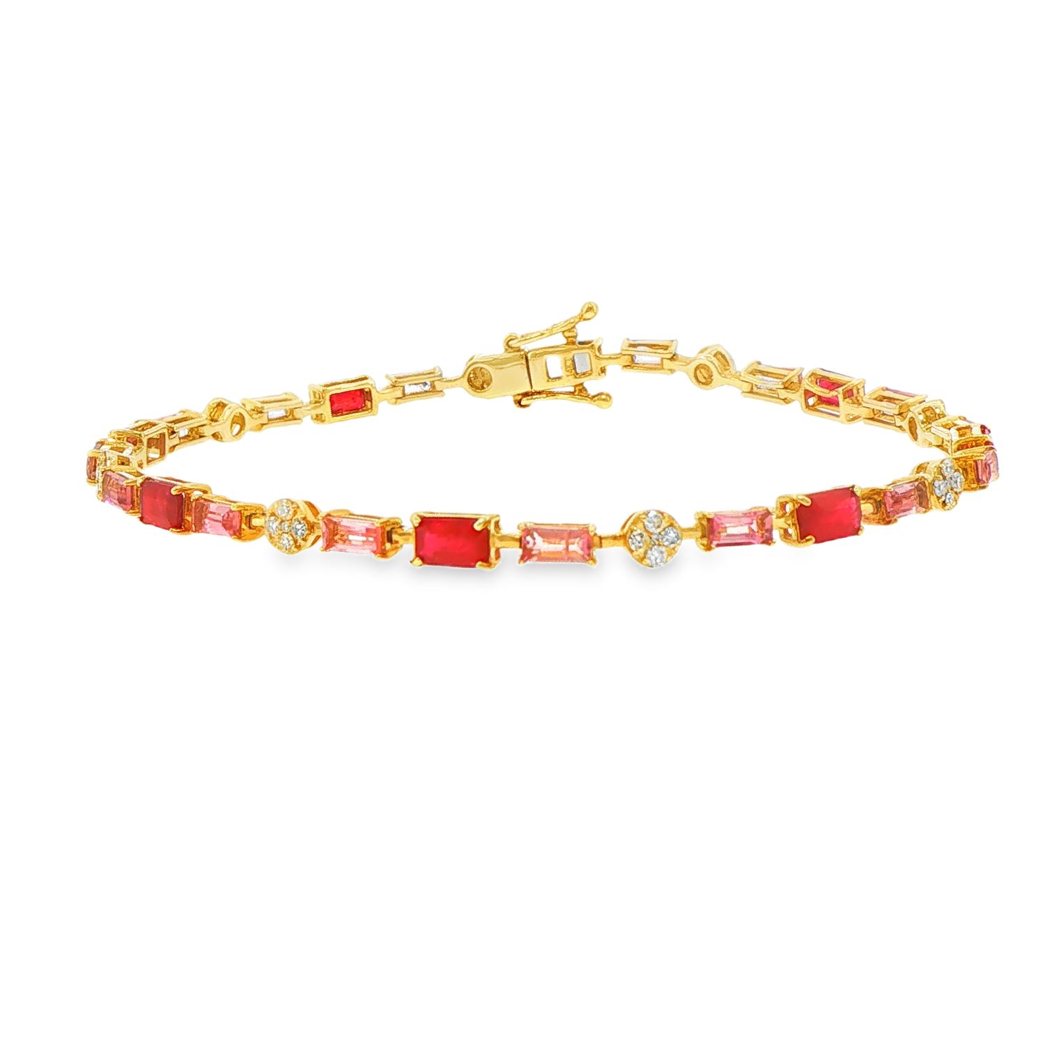 14k YG 0.32ctw Diamond 4.10ctw Ruby & Pink Sapphire Bracelet