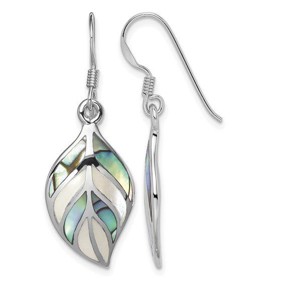 Sterling Silver Mother-Of-Pearl & Abalone Leaf Dangle Earrings