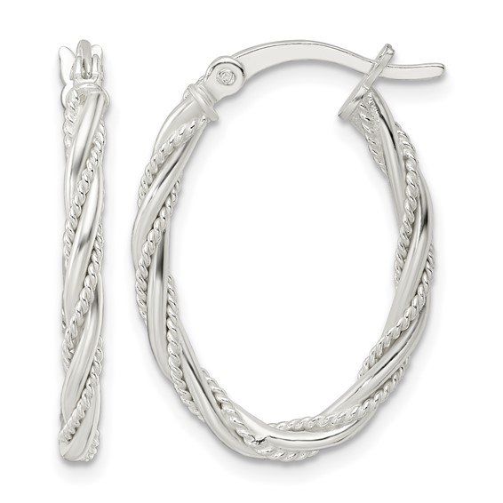 Sterling Silver Twisted Rope Oval Hoop Earrings Sterling Silver Twisted Rope Oval Hoop Earrings