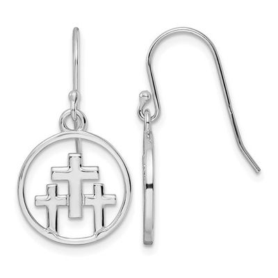 Sterling Silver 3 Crosses Hoop Earrings Sterling Silver 3 Crosses Hoop Earrings