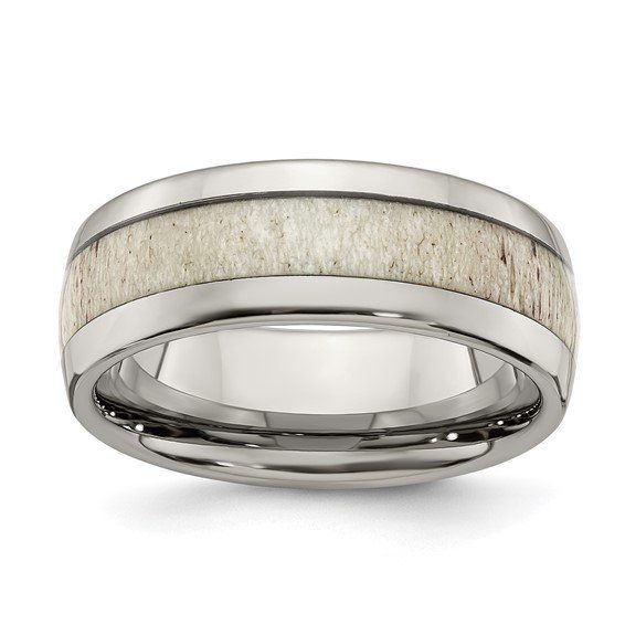 Stainless Steel Antler Inlay 8mm Band Size 10.5
