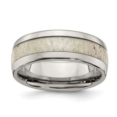 Stainless Steel Antler Inlay 8mm Band Size 10.5