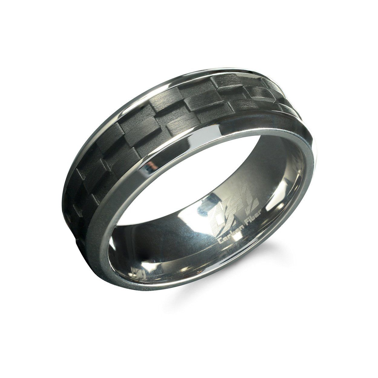 Stainless Steel Carbon Fiber 8mm Band Sz 9.5